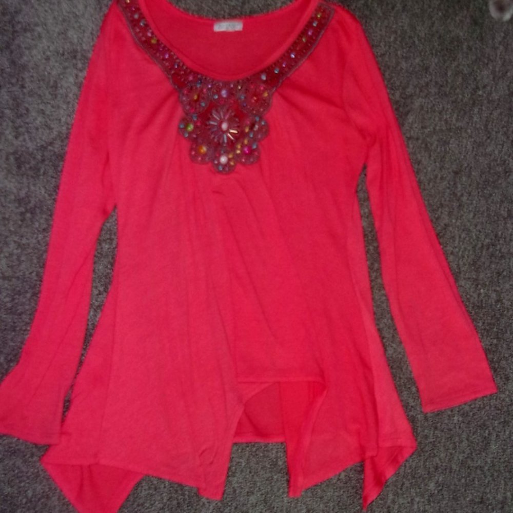 🌼3for15🌼boho size medium womens shirt top long sleeved blouse orange beaded